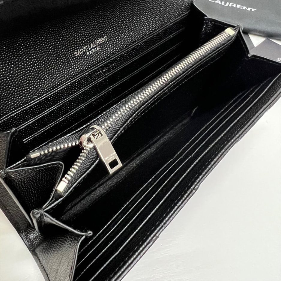 YSL CASSANDRE MATELASSÉ LARGE FLAP WALLET IN GRAIN DE POUDRE LEATHER