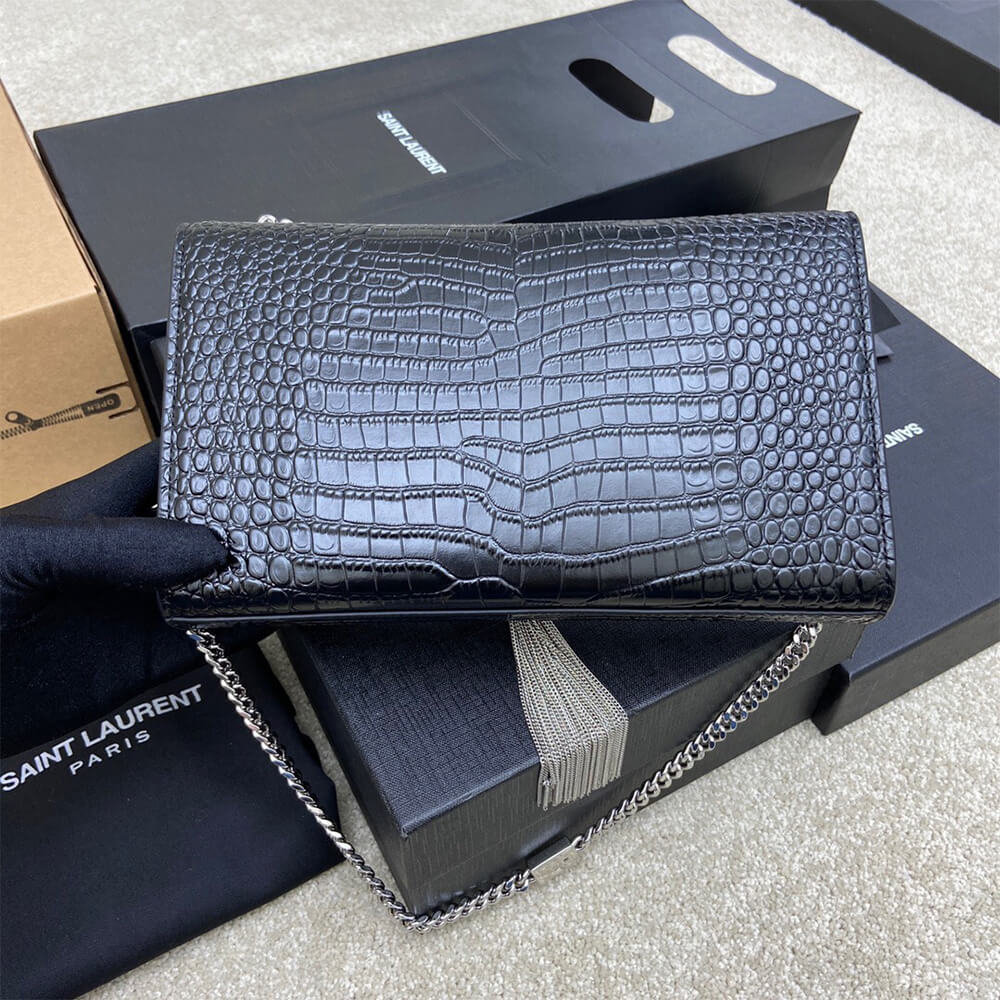YSL kate medium tassel in crocodile-embossed leather