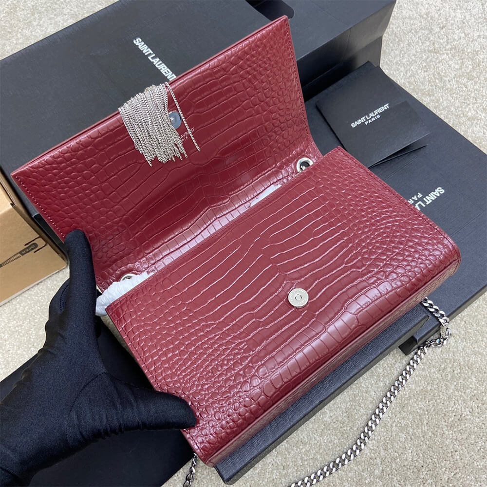 YSL kate medium tassel in crocodile-embossed leather